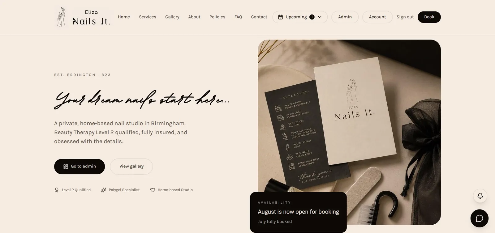 Eliza Nails IT website homepage